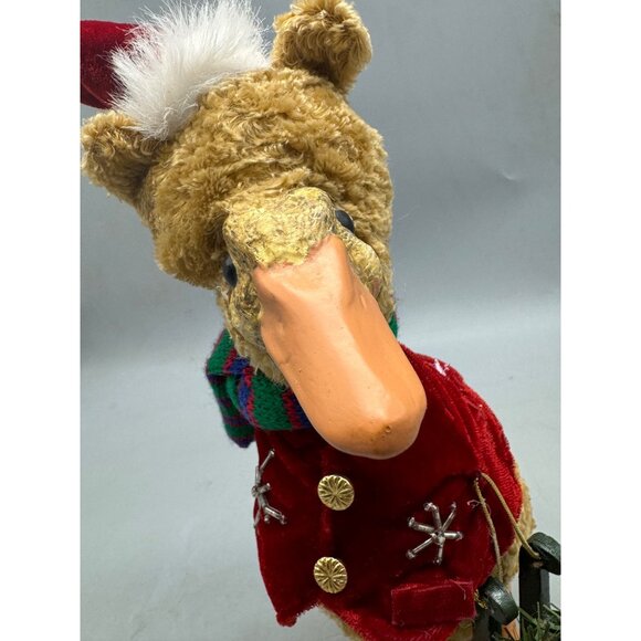 Vtg Duck Christmas Figurine Santa Hat Scarf Red Velvet Jacket Joy Sled 12" READ - Picture 3 of 10